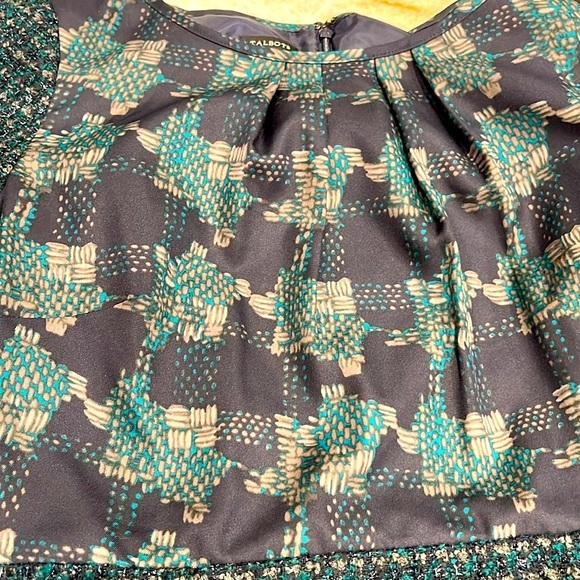 Talbots | Mixed Media Midi Sheath Dress | Green Navy Multi | Size‎ 10 - Picture 5 of 16